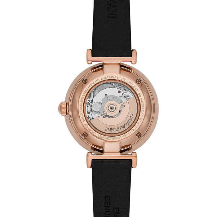 Emporio Armani Gianni T Bar Mother of Pearl White Dial Black Leather Strap Watch For Women - AR60047 - Image 5